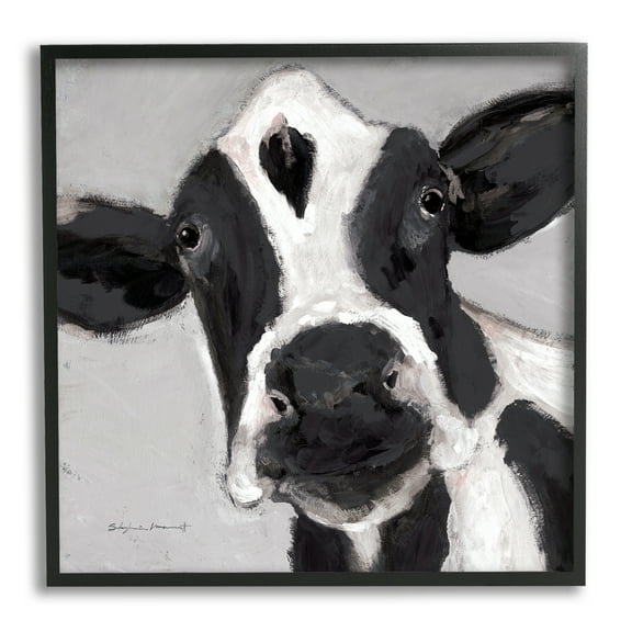 Stupell Country Cow Farmhouse Portrait Animals & Insects Painting Black Framed Art Print Wall Art