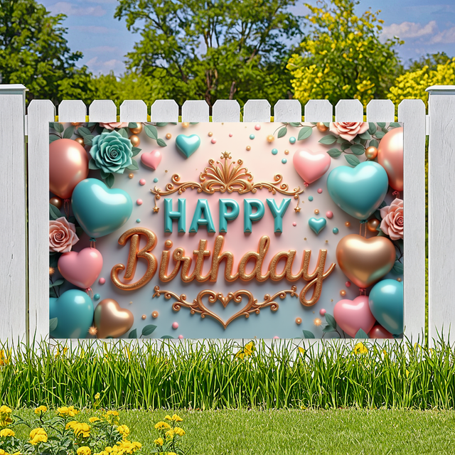 Floral Design Birthday Banner Heart Shape Pastel Colors for Birthday Party Celebration Decoration