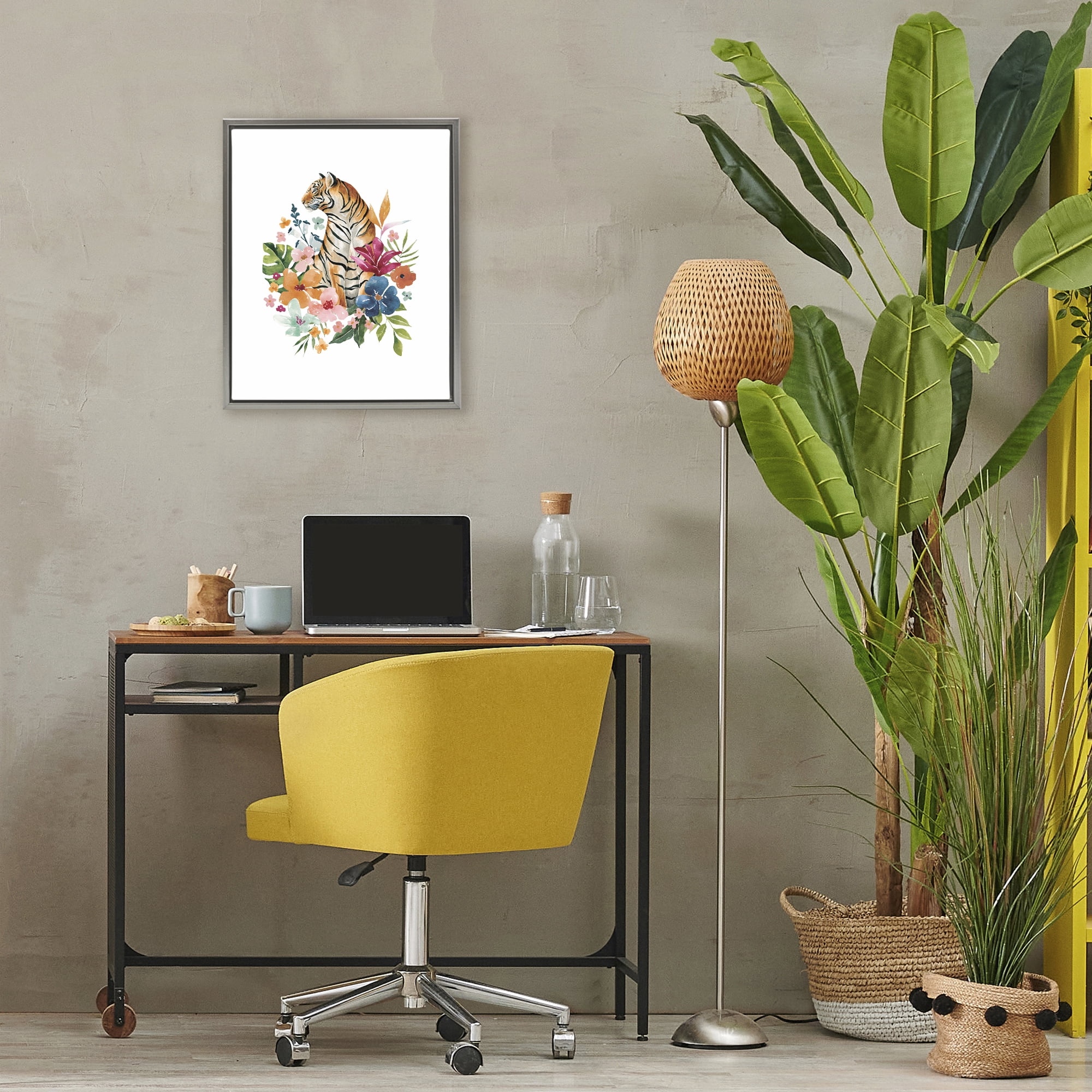 Stupell Industries Tropical Jungle Tiger Gray Framed Floater Canvas Wall Art, design by Bethany Sandoval
