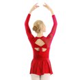 thumbnail image 3 of YONGHS Women's Long Sleeve Mesh Patchwork Skating Dress Dance Athletic Leotard Gymnastics Costume A Red X-Large, 3 of 7