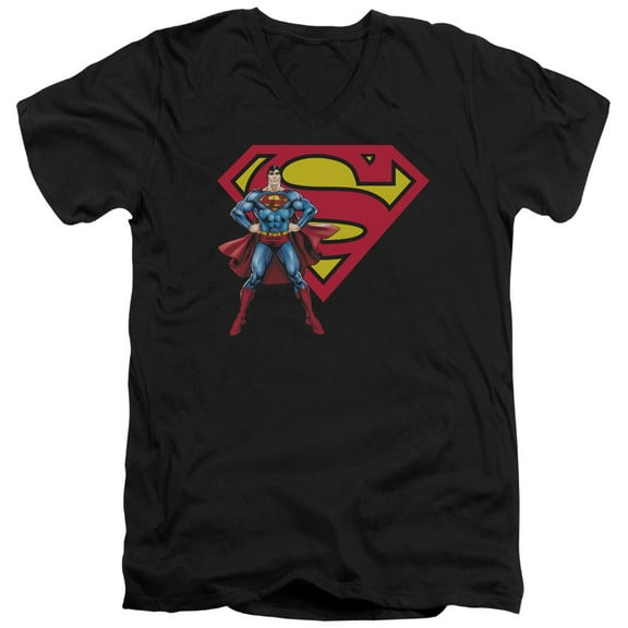 Superman Superman & Logo Adult V-Neck T-Shirt Black