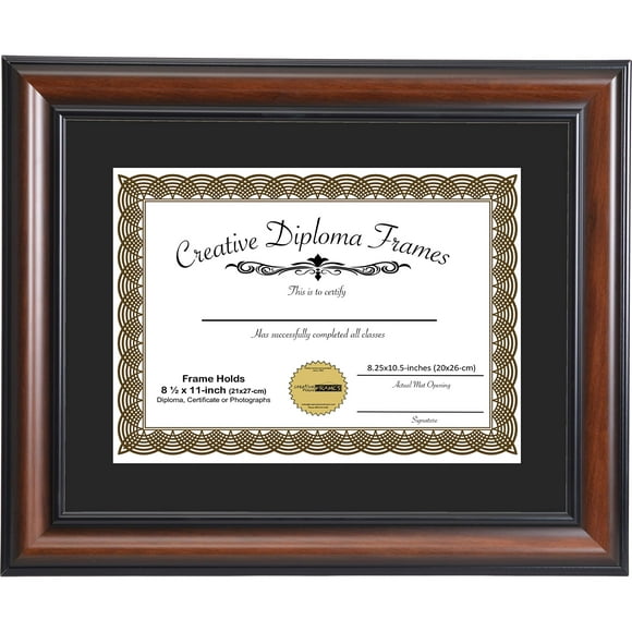creative Picture Frames 85x11 Diploma Frame This 11x14-inch Eco-Walnut includes Black Matting Holds 85x11-inch Media, with Installed Hangers for either Orientation