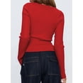 thumbnail image 5 of Women'S Long Sleeve Cardigan Open Front Knit Cropped Sweaters Fall V Neck Button Down Jacket Tops Wine Red S, 5 of 8