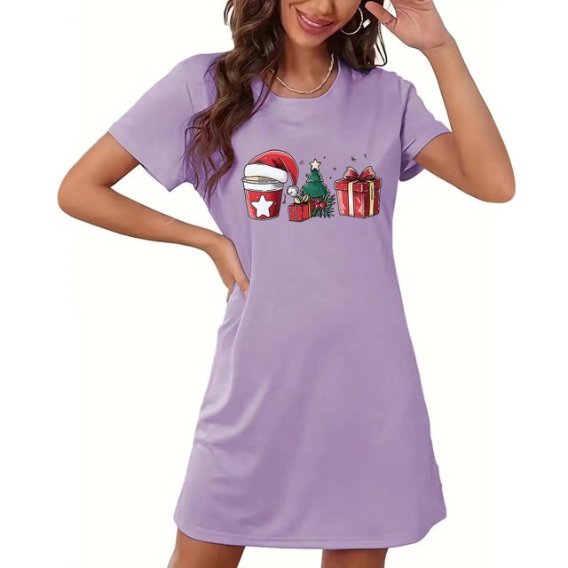 Camisón corto de talla grande para mujer, camisón de manga corta con estampado de pecho a la moda, camisón para mujer