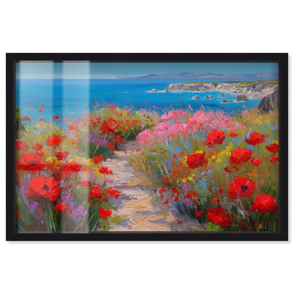 Ocean View Bloom I Shadowbox Print Colorful Floral Art by Art Remedy, Black Frame, 15 x 10