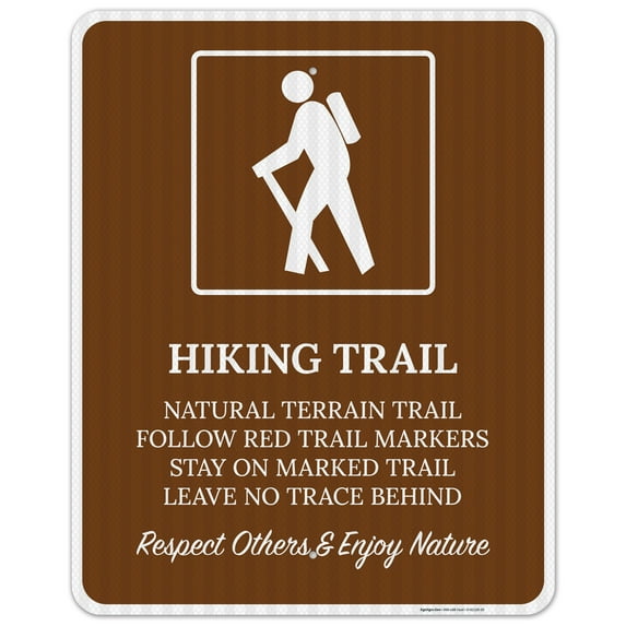Hiking Trail Natural Terrain Trail Follow Red Trail Markers Stay On Marked Trail Sign,