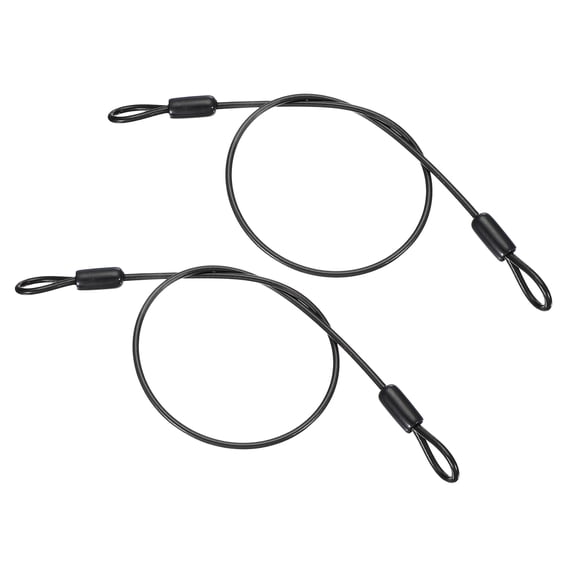 Cable de acero inoxidable recubierto de vinilo Uxcell con lazos, cadena de seguridad de alambre flexible para bloqueo de iluminación exterior negro 1/8" 1.6ft