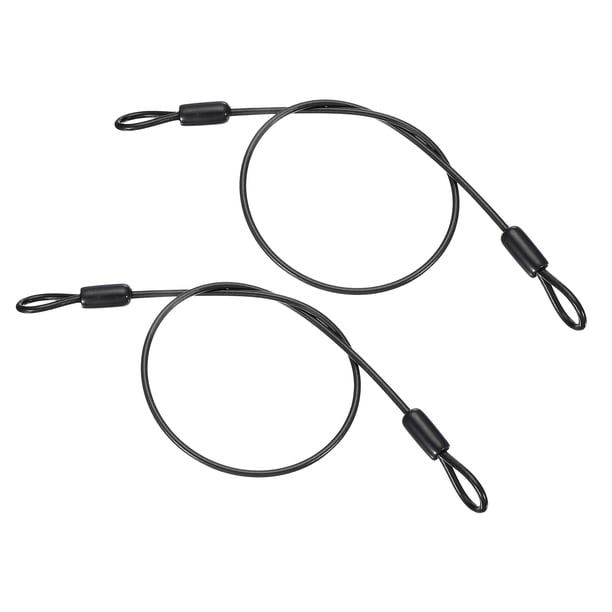 Cable de acero inoxidable recubierto de vinilo Uxcell con lazos, cadena de seguridad de alambre flexible para bloqueo de iluminación exterior negro 1/8" 1.6ft