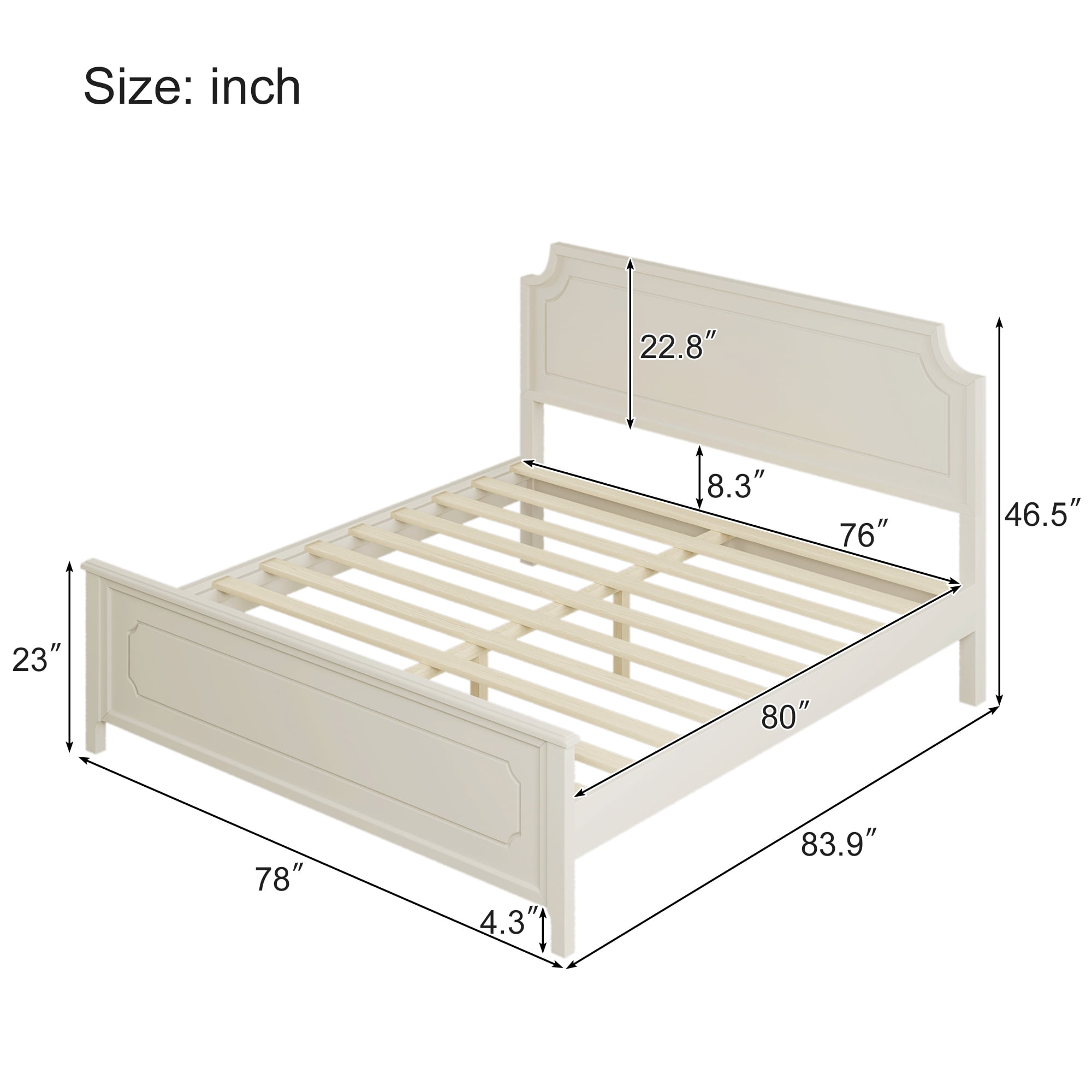 Resenkos King Size Wood Platform Bed Frame with Headboard in Milky White Resenkos King Size Wood Platform Bed Frame with Headboard in Milky White