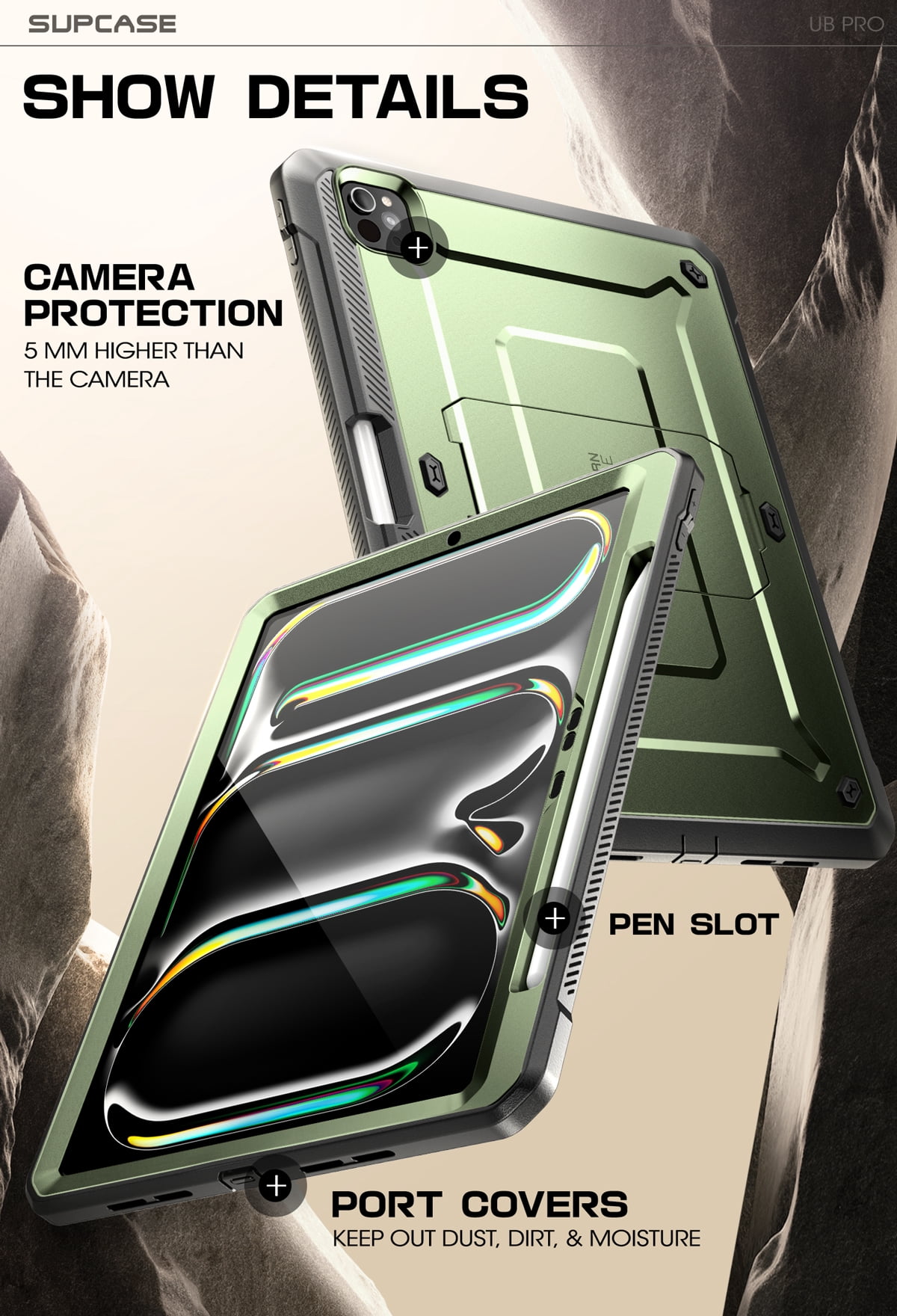 SUPCASE for iPad Pro 11 Inch Case M4 2024 5th Generation with Pencil Holder (Unicorn Beetle Pro), [Built-in Screen Protector & Stand] Full-Body Rugged Cover for iPad Pro 11 Inch M4 2024 5th Gen,Green