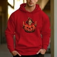 thumbnail image 2 of Men's 330g 100% Cotton Pattern Terry Dropped Shoulder Hoodie-Pumpkin Candle Skull, 2 of 15