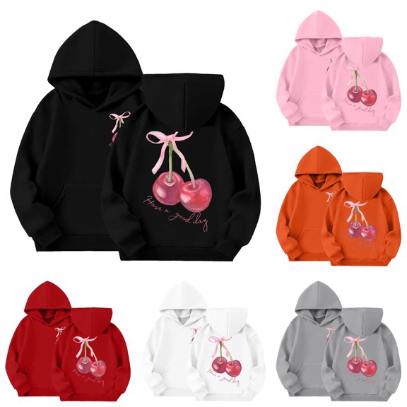 HCYSFG Girls Cherry Graphic Zip Up Hoodies Hooded Long Sleeve Sweatshirt Jackets Front Closure With Pockets Relaxed Fit Casual Tops