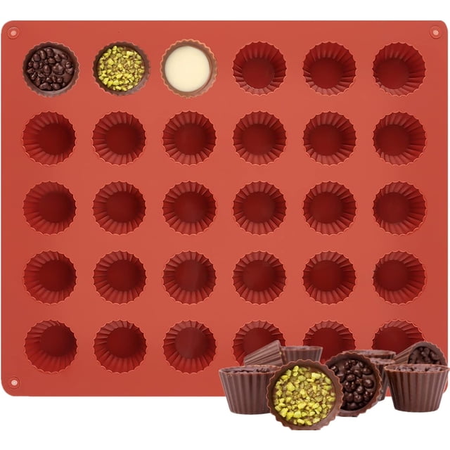 30-Cavity Mini Peanut Butter Cup Mold Silicone Candy Mold Bite Size for Keto Fat Bomb, Dark Chocolate