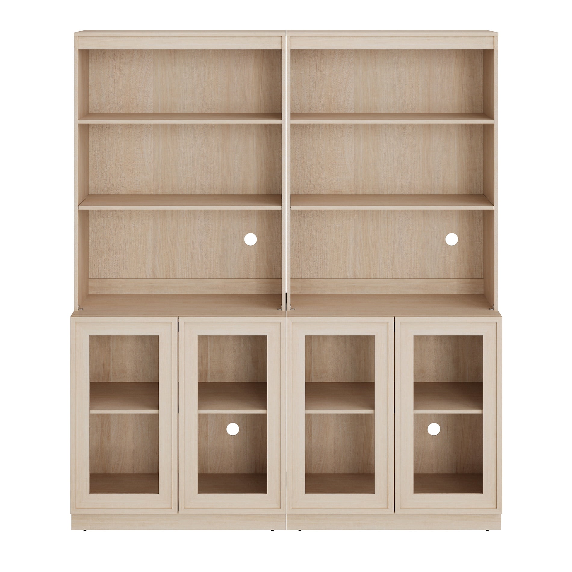 Modern 72" Tall Bookshelf with Glass Doors and Adjustable Shelves, Library Bookcase with Storage Cabinet and Open Shelves,Beige