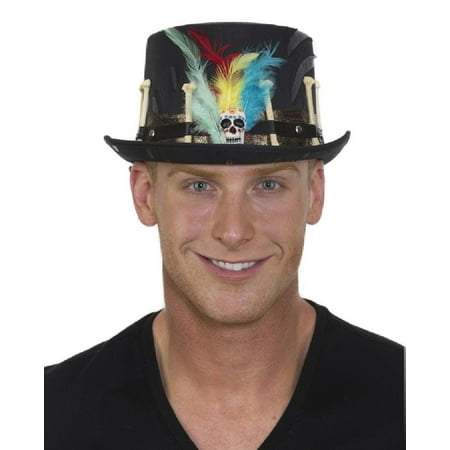Feathered Witch - Voodoo Witch Doctor Top Hat Skull Bones Necklace Feathers Witchcraft Costume Kit