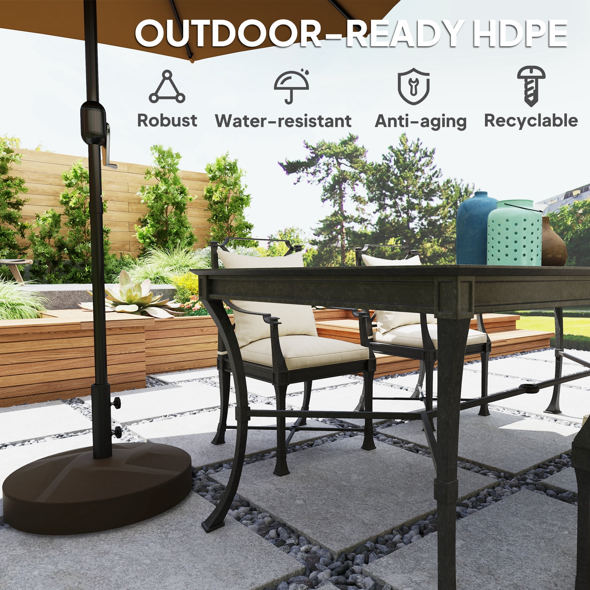 Outsunny Patio Umbrella Base Holder Outdoor Umbrella Stand, Filled Up to 66lbs with Stand or 55lbs with Water for Garden Poolside, Brown