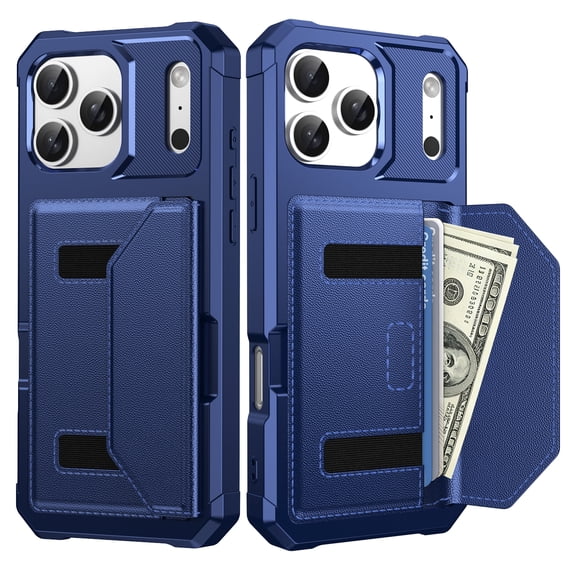 TECH CIRCLE for iPhone 17 Pro Wallet Case, Shockproof Leather TPU Case Magnetic Wallet Card Holder Cash Pocket Back Cover for iPhone 17 Pro,Darkblue