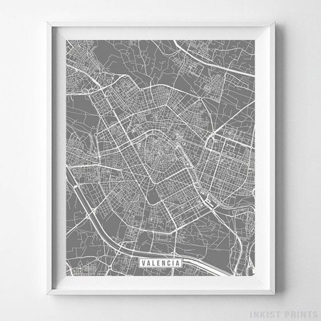 POSTER Valencia, Spain, Europe Map Print, City Road, Street Poster, Office Decoration, Urban Interior, Decor, Modern Artwork, Christmas Gift-UNFRAMED