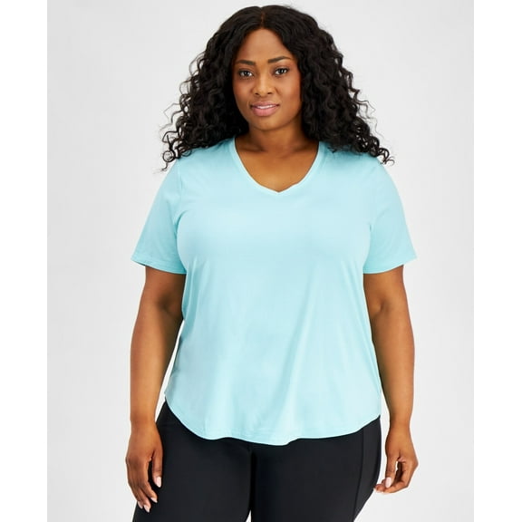 ID Ideology Women Regular fit Short Sleeve T-Shirt Shirt 3X Blue Solid