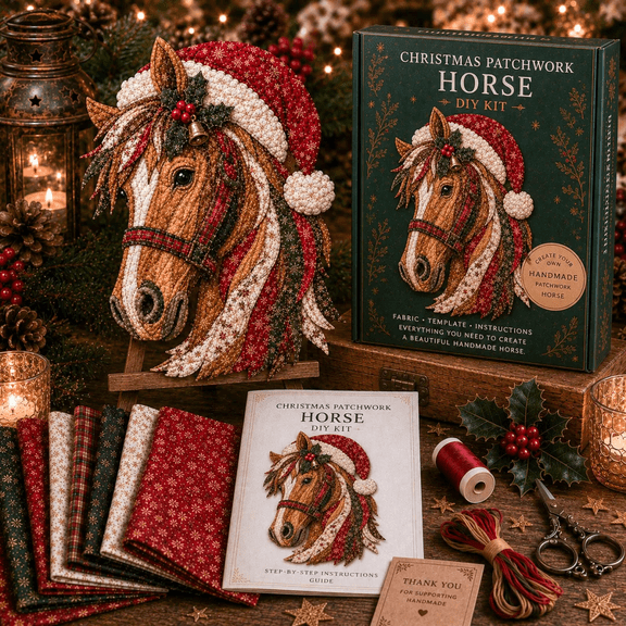Christmas Patchwork Fabric DIY Decor Kit, Handmade Holiday Wall Hanging, Festive Christmas Decor for Entryway & Mantel, Easy DIY Craft for Adults