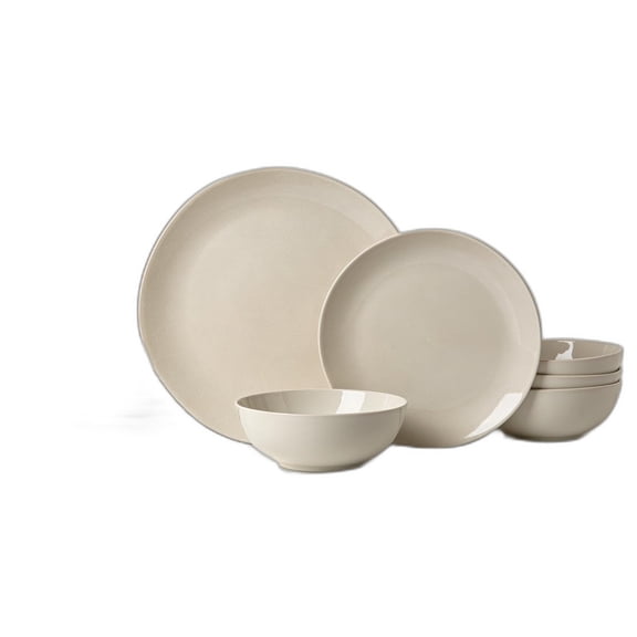 4-person ceramic tableware set, 12-piece plate and bowl combination, spaghetti plate, soup bowl, modern stoneware plate, reaction glaze (white)