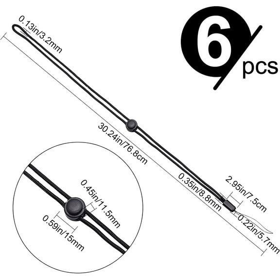 1set 6pcs Adjustable Polyester Neck Lanyard for Pen Phone Badge Holder Black 460x3.2mm