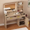thumbnail image 2 of Uforic Vanity Desk with Mirror and LED Lights, Makeup Vanity Table with 2 Drawers & 11 Shelves, Makeup Table with Power Outlet for Bedroom Dressing Room,Oak, 2 of 9