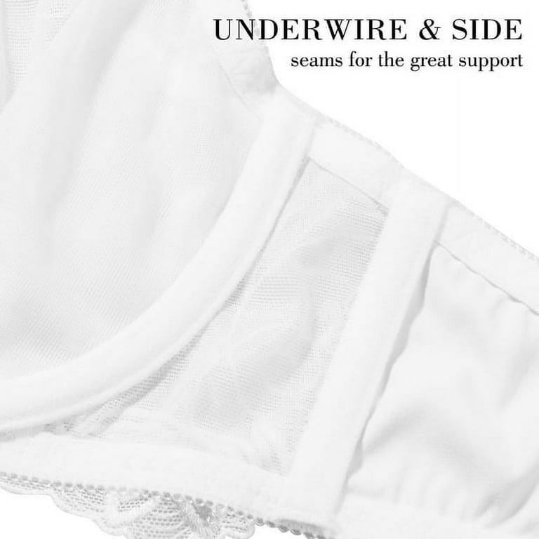 Wingslove Women's Sexy Lace Balconette Push Up Bra Plus Size Sheer Unpadded  Underwire Unlined See Through Bra,White 36DDD