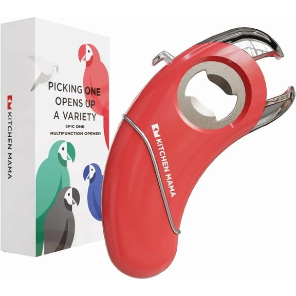 Kitchen Mama Epic One Magnetic Multifunction Opener: Beer, Soda Can, Pull Tab, Jar Opener (Red)
