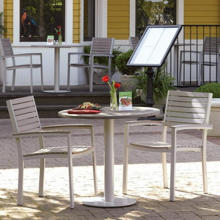 Vintage Salterini Patio Set Travira 3 Piece Tekwood Vintage Patio Bistro Set W/ 32 Inch Round Table & Stacking Chairs ()