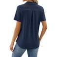 thumbnail image 5 of SLADYGLO Women V Neck Chest Pocket Short Sleeve Curved Hem Cutout Textured Top, 5 of 7