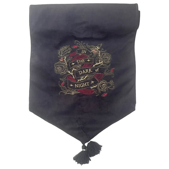 Home Collection In the Dark Of night Table Runner 14x72 Black Velvet Gold Roses