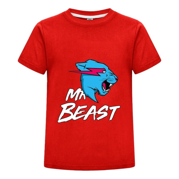 Camiseta MrBeast Algodón Niño Niña Ropa Casual Estilo Verano Fans Estampado Pantera Azul Playera Juvenil Moderna Regalo
