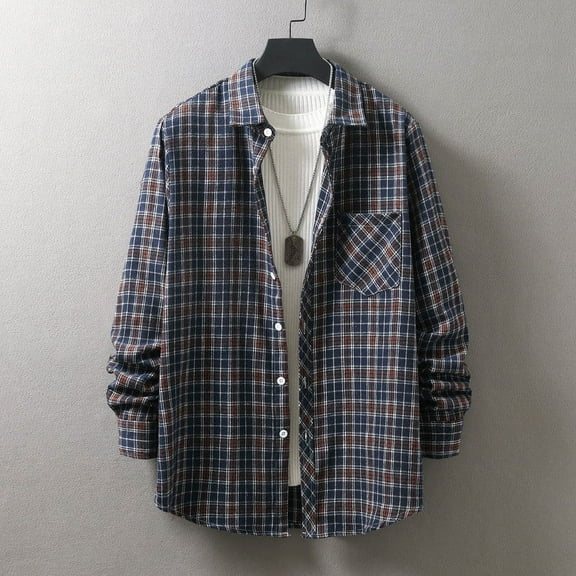 Aloohaidyvio George Men's Cotton Flannel Shirt Jacket Fleece Lined Long Sleeve Plaid Shirt for Men