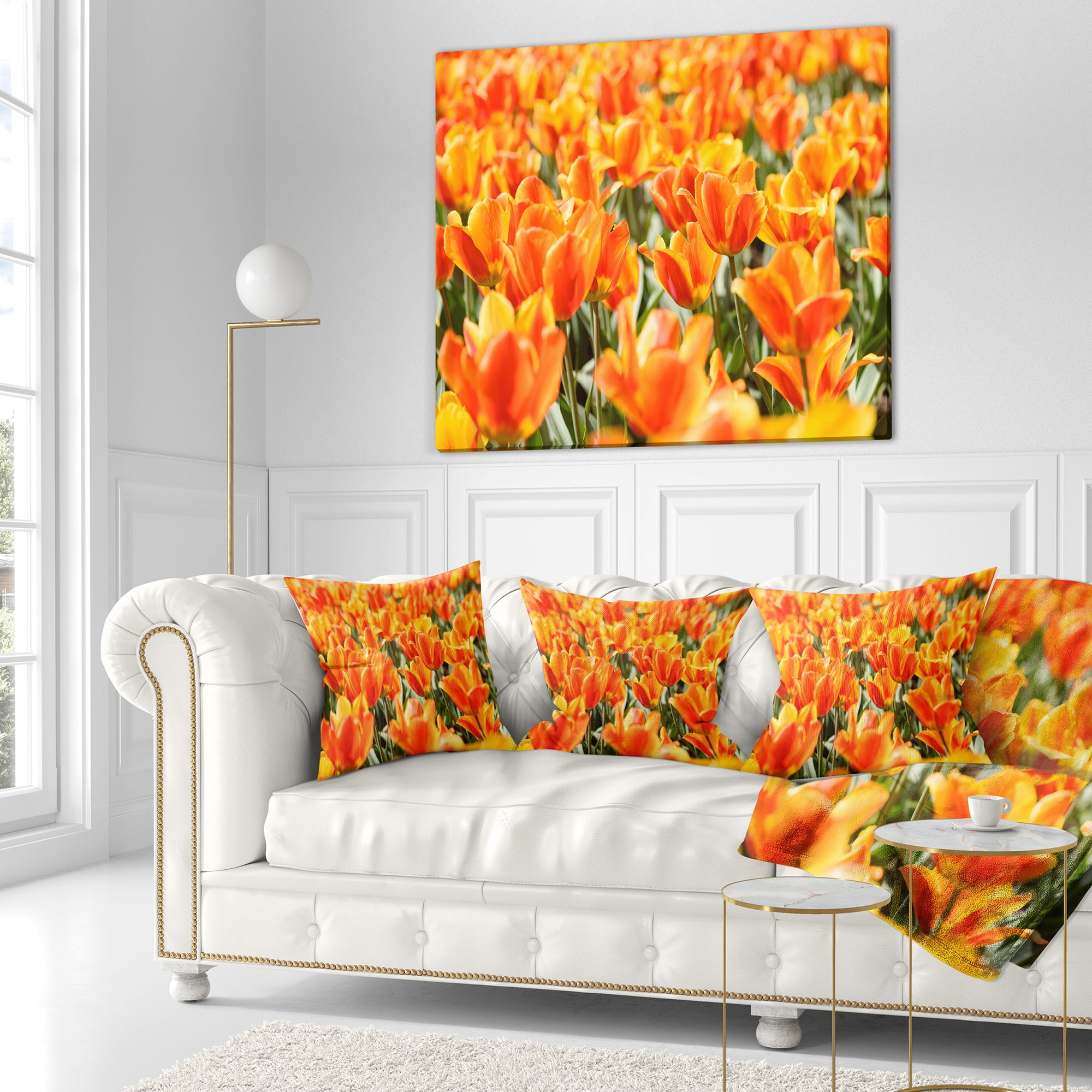 Designart Fresh Tulip Flowers on Sunny Day - Floral Throw Pillow - 18x18