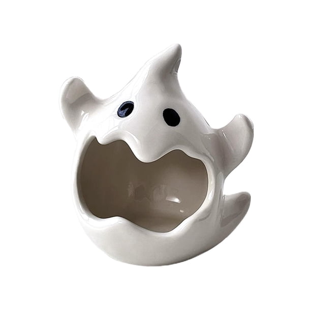 Figura de fantasma, estatua decorativa de Halloween, portavelas de cerámica para té Blanco