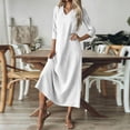 thumbnail image 6 of Generic Womens Cotton Linen Long Dresses V Neck 3/4 Sleeve Boho Maxi Dress Casual Spring Solid Beach Vacation Sundress, 6 of 7