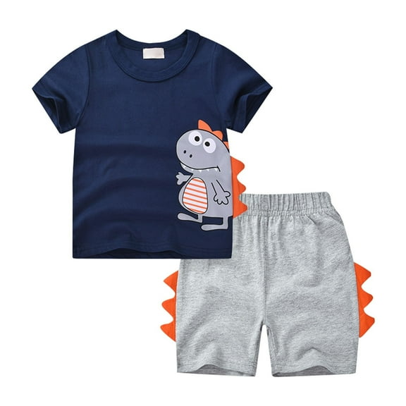 WOYY Shorts Set for Boys Cute Dinosaur Cotton Short Sleeve T-Shirt Shorts Outfits Fashion Baby Clothes, Sizes 1-7