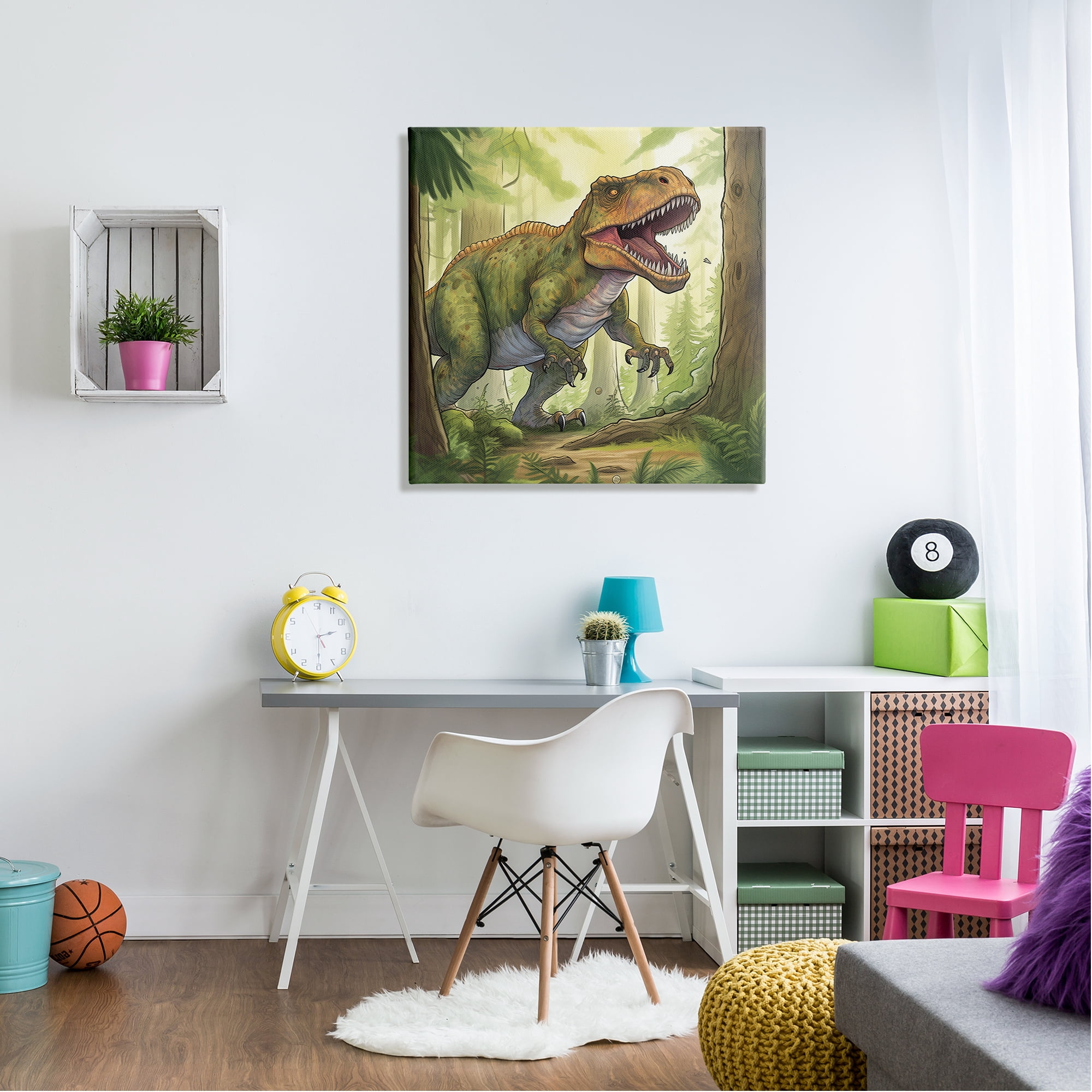 Stupell Industries Roaring Dinosaur Scenery Animals & Insects Painting Gallery Wrapped Canvas Print Wall Art, 30 x 30