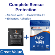 OhmRx Dexcom G7 & Stelo Adhesive Patch + OHM PREP Skin Prep Wipe – Waterproof, Pre‑Cut Tan Patch Combo, 25‑Pack