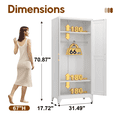 thumbnail image 6 of SteeLoong 71"H Modern Metal Armoire Wardrobe Closet with 2 Doors,Adults Homes Wardrobe Cabinet with Adjustable Shelves and Hanging Rod,White, 6 of 14