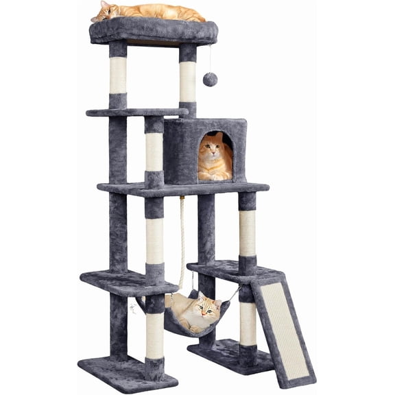 WSWJY 54in Cat Tree Tower, Multi-Level Pet Stand Furniture with Hammock Scratching Posts Condo Extended Platform for Indoor Cats Large to Play and Sleep