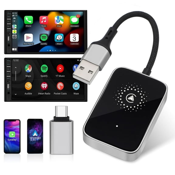 2 in 1 Wireless CarPlay Adapter 2025 Upgraded, Wireless CarPlay & Android Auto Adapter Converts Factory Wired CarPlay to Wireless, Plug and Play Car Play Wireless Adapter, Compatible /Android