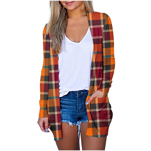 asdoklhq Womens Plus Size Coats Clearance Under $15.00, Woman Long Sleeve T-Shirt Autumn Open Front Christmas Cardigan Loose Outerwear Printing Blouse Coat Pockets Tops