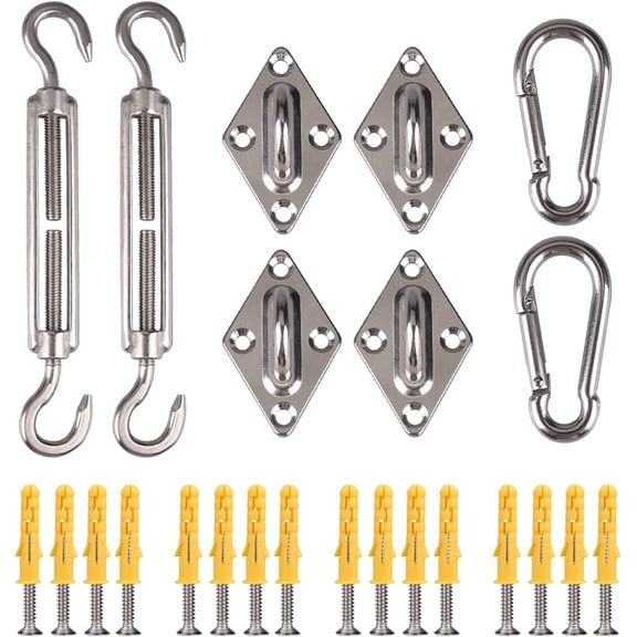 Heavy Duty Sun Shade Sail Fixing Kit for Garden Triangle and Square, Rectangle, 304 Stainless Steel Sun Shade Sail Fixing Hardware Accessories Kit Anti-Rust 24 Pcs