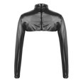 thumbnail image 2 of YONGHS Women's Shiny Metallic Crop Top Shrugs Shirts High Neck Long Sleeves Party Tops Clubwear Black One Size, 2 of 7