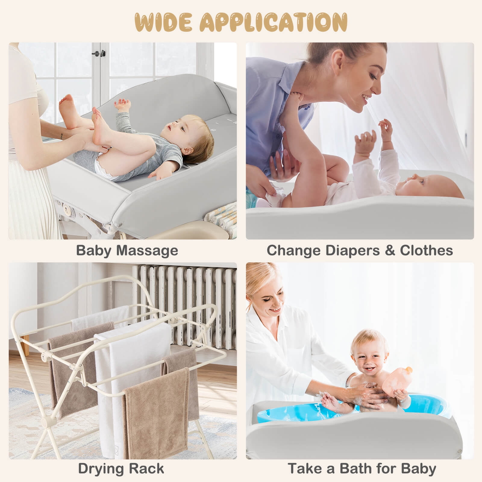 Costway Portable Baby Diaper Changing Table with Storage Water Basin 3-Level Adjustable Height Gray