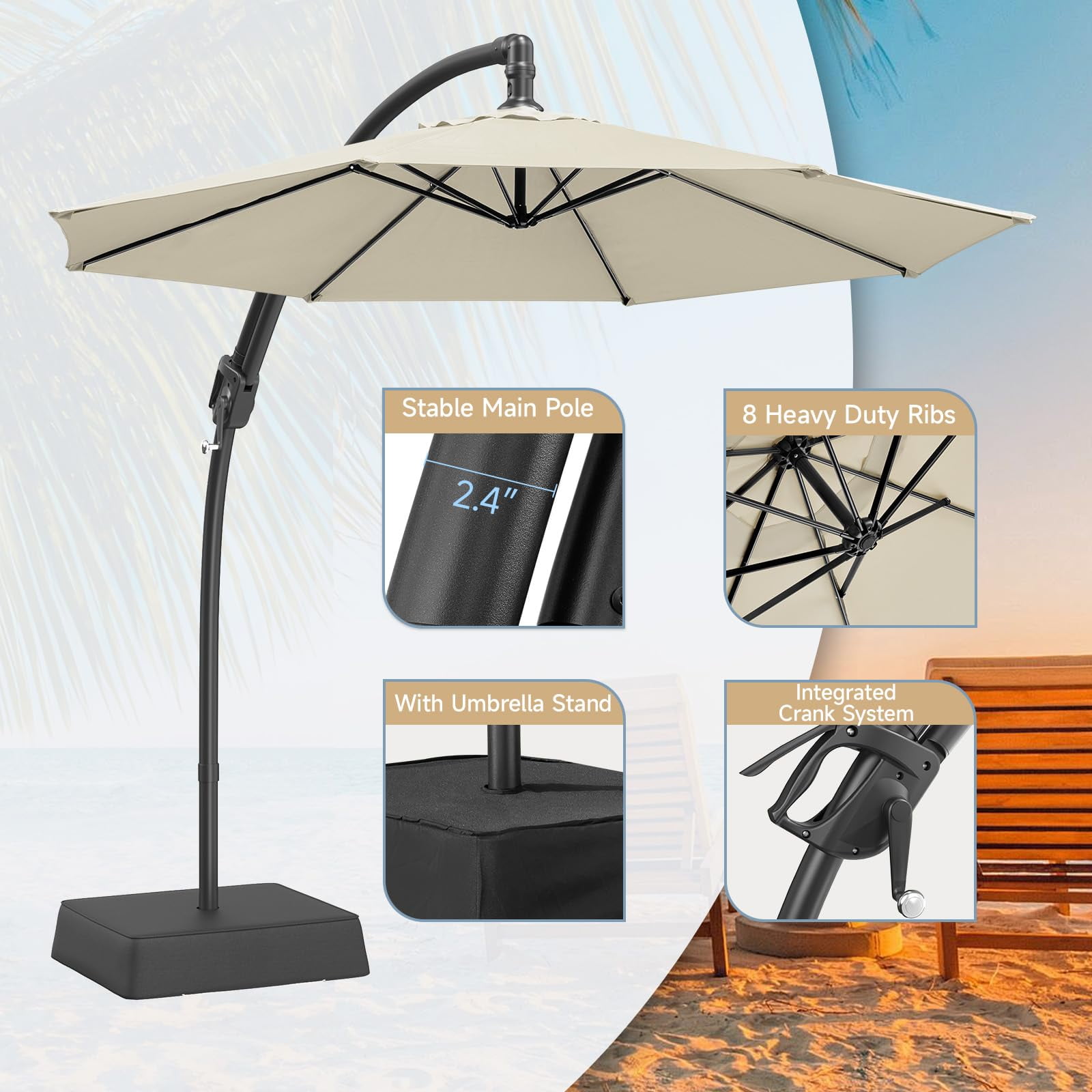 ONBRILL Outdoor Patio Umbrella with Base, 240G/M2 fabric, 10 FT Sun Shade Umbrella for Deck, Pool