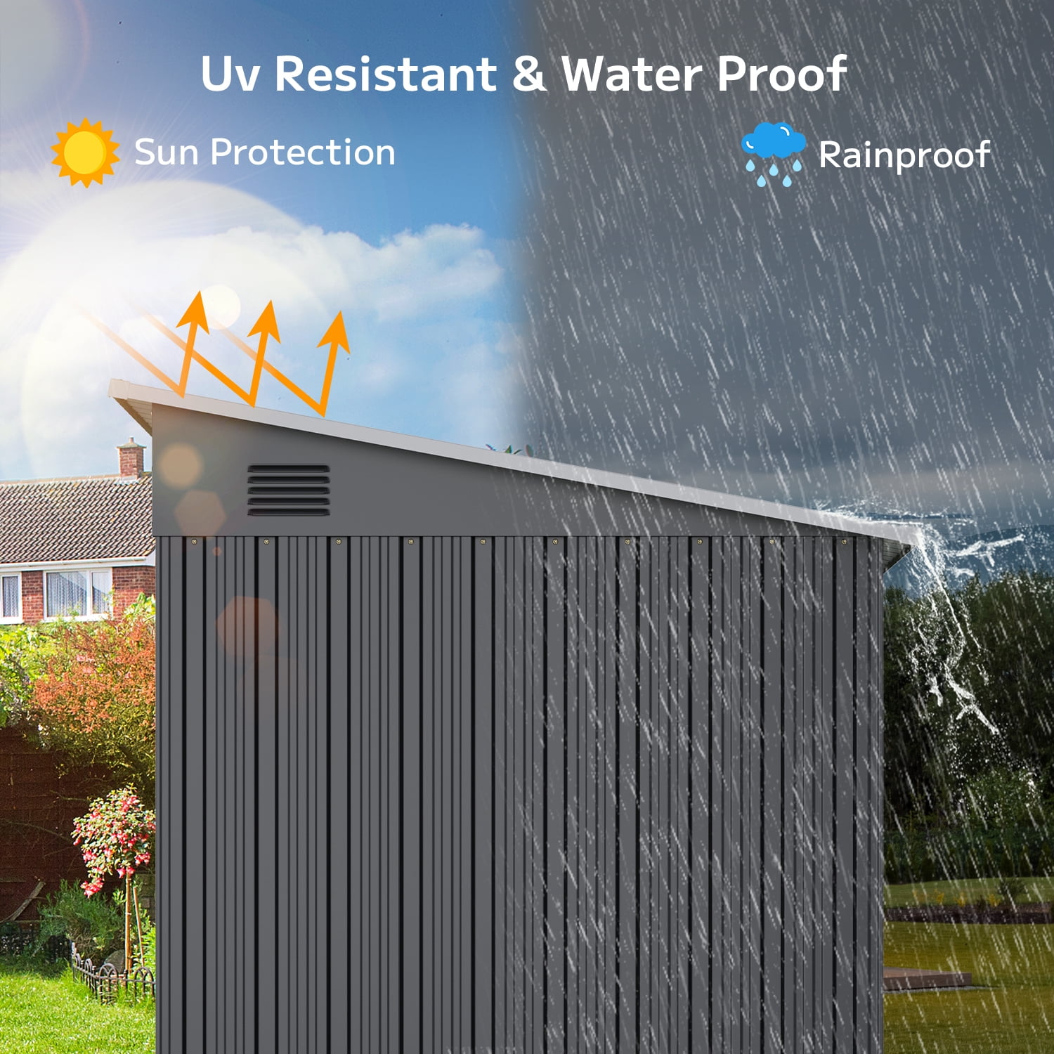 Asofer Dark Gray Weatherproof Steel Storage Shed, Heavy Duty Outdoor Tool Cabinet with Side Vent and Lockable Door