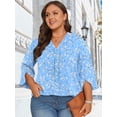 thumbnail image 7 of TEMOFON Plus Size Tops for Women Summer V Neck 3/4 Sleeve Blouses Floral Print Casual Tunic Tops Loose Flowy Blouses XL, 7 of 7